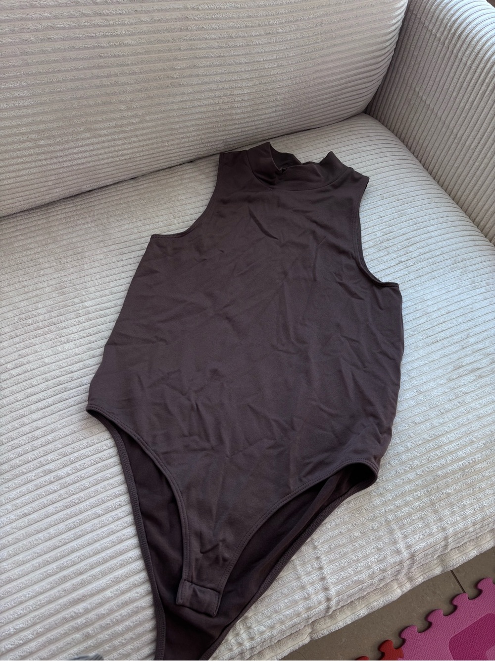A New Day Mock-Neck Ribbed One-Piece Bodysuit - Dark Brown